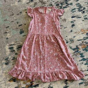Girls sz Large high neck cap short sleeve mauve pink floral print ruffle dress